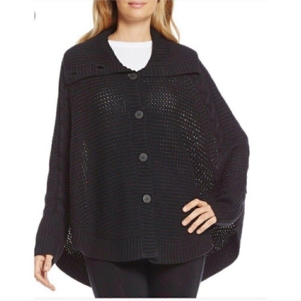 UGG Maribeth Cocoon Cable Knit Button Front Cardigan Sweater in Black Size M/L
